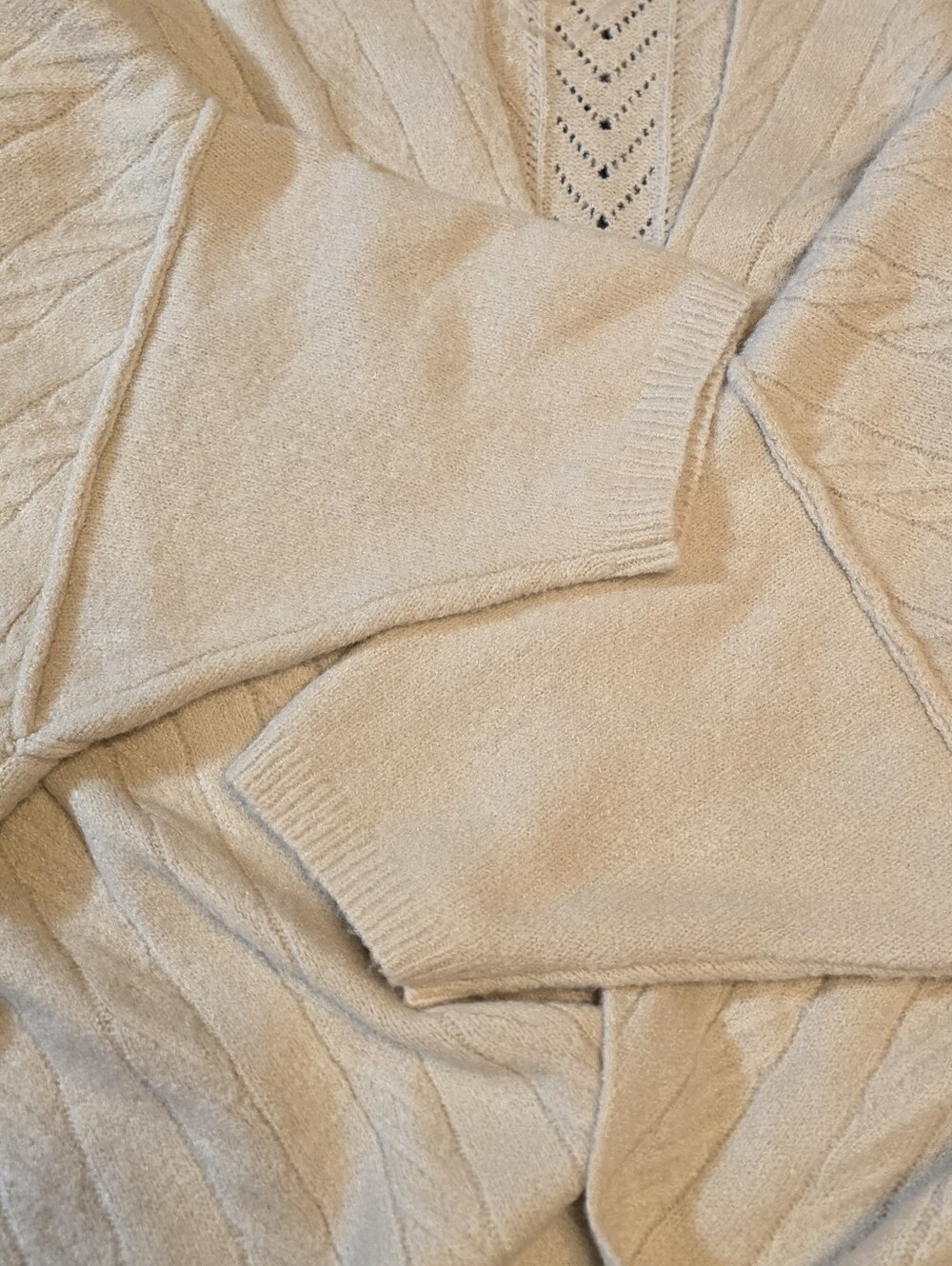 Natural Reflections Bass Pro Cable Knit Open Front Cardigan Sweater Tan Large - Picture 4 of 7